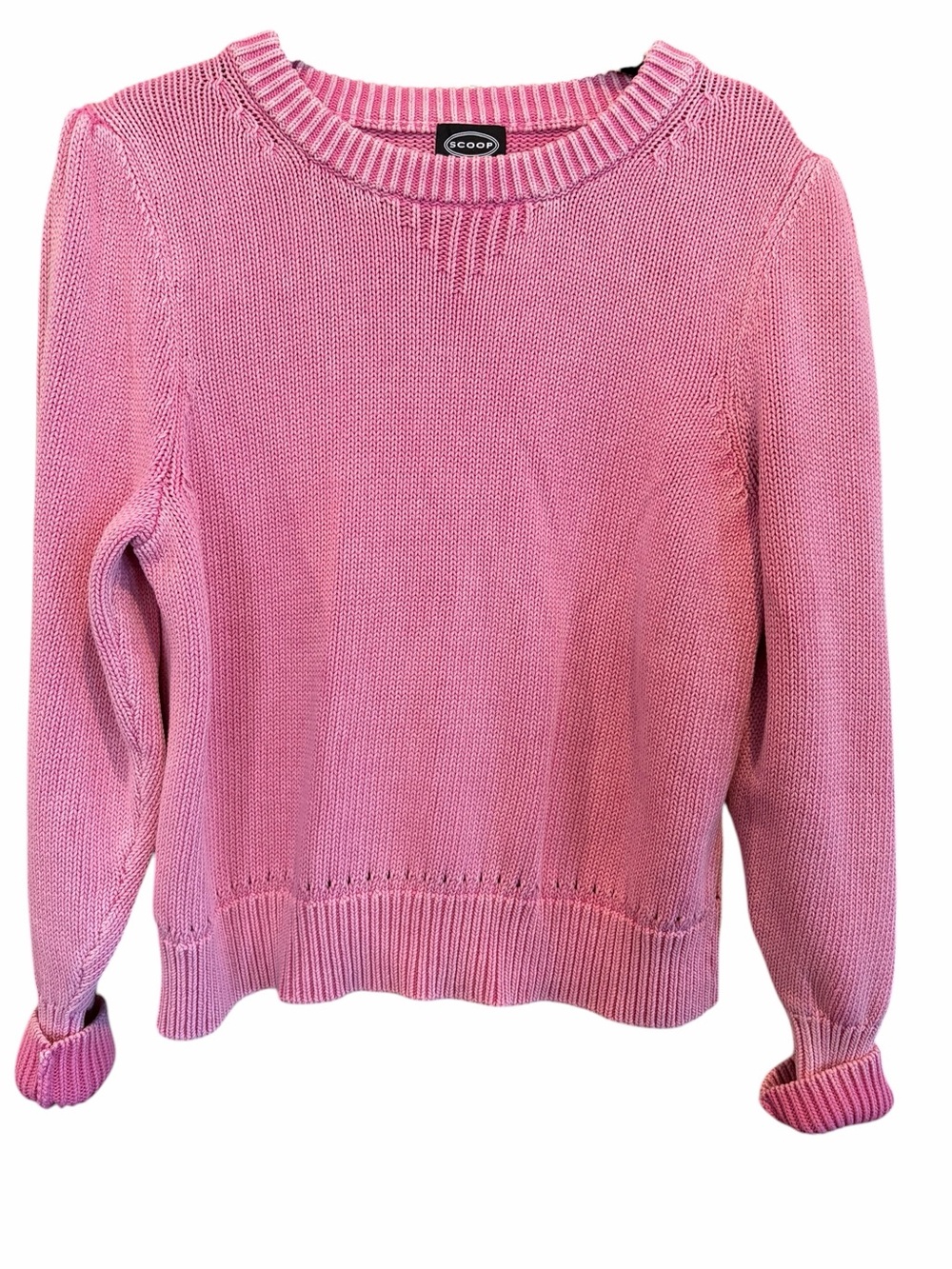 Pink Acid Wash Cotton Scoop Neck Sweater